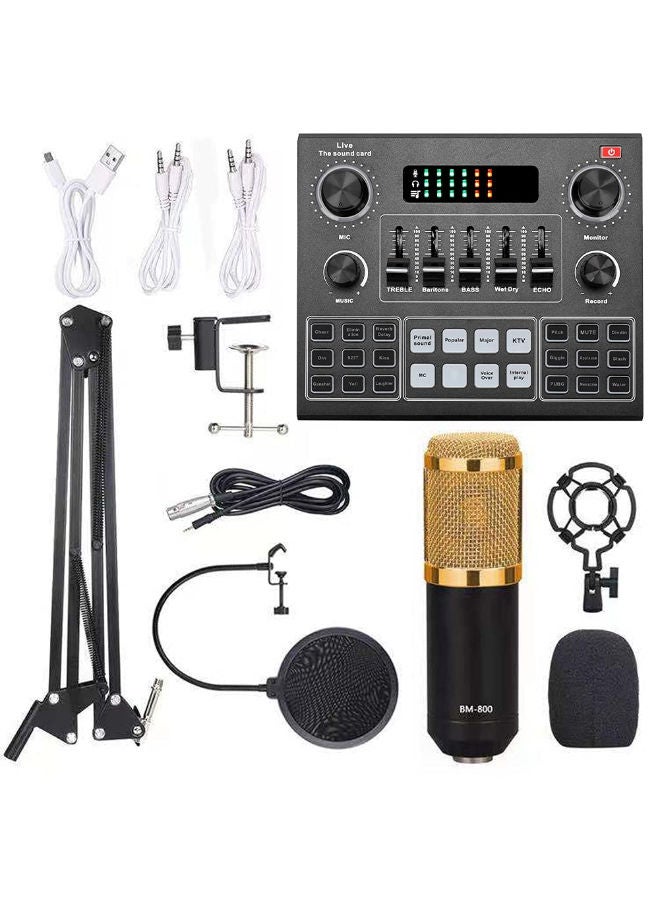 Multifunctional Live V9 Sound Card and BM800 Suspension Microphone Kit Broadcasting Recording Condenser Microphone Set Webcast Live Sound Card for Computers and Mobile phone