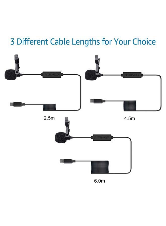 CVM-V01SP(UC) Lavalier Microphone Clip-on Omnidirectional Mic Super Shielding For Type-C Interface Black