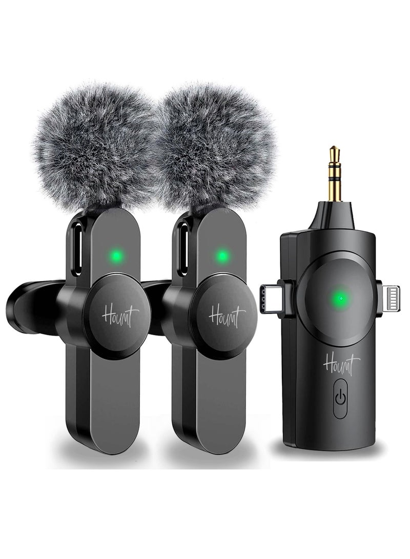 Clip On Microphone Wireless Lavalier Microphone For iPhone Laptop Computer iPhone Android Phone Camera Dual Wireless Microphones For Podcast Video Recording Youtube Tiktok Facebook Plug and Play