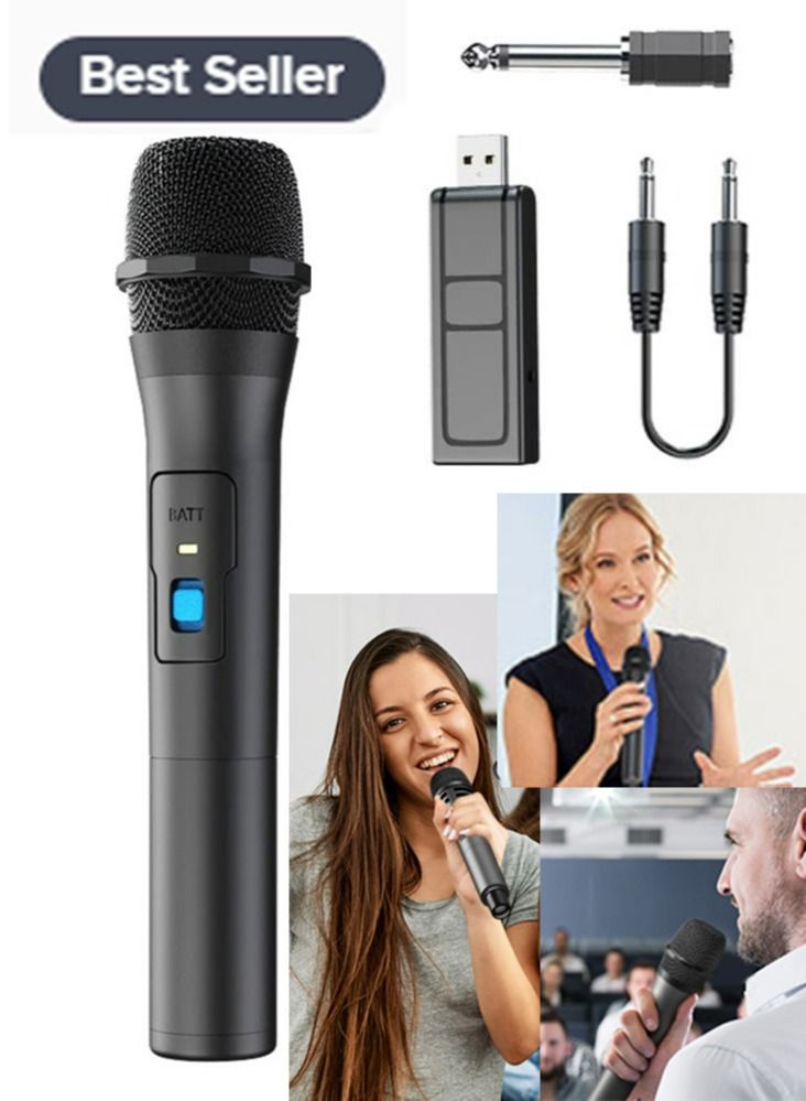 Wireless Microphone, Universal Handheld Karaoke Mic Speaker, Over 110 DB Outdoor Indoor Cordless Microphone System with USB Receiver for Singing, Karaoke, Speech, Wedding, Church