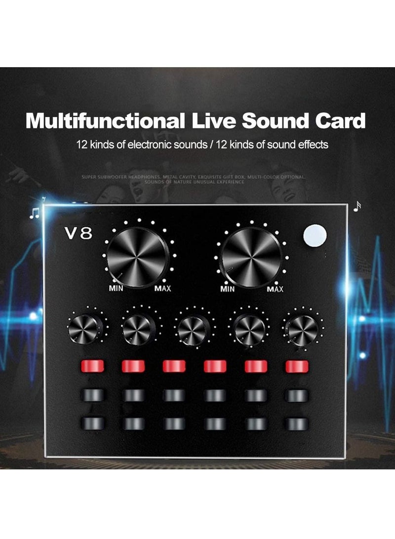 Podcast Equipment Bundle,BM-800 Recording Studio Package with Voice Changer,Live Sound Card - Audio Interface for Laptop Computer Vlog Living Broadcast Live Streaming YouTube TikTok(V8)