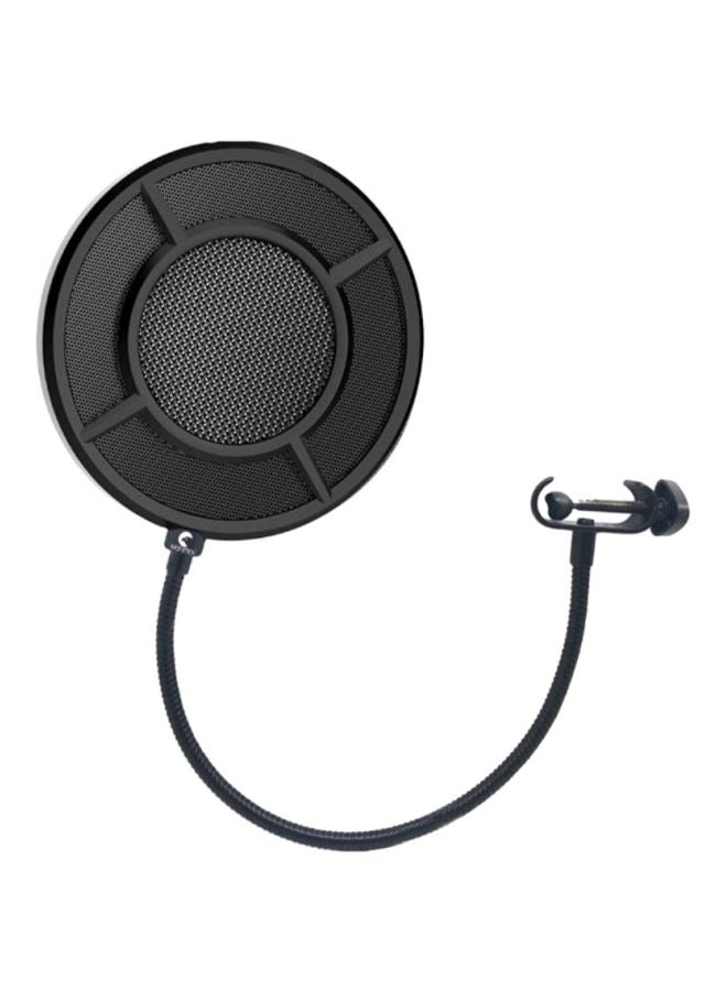 Microphone Round Shape Wind Screen Double Layer Pop Filter With Stand Clip V3566_P Black