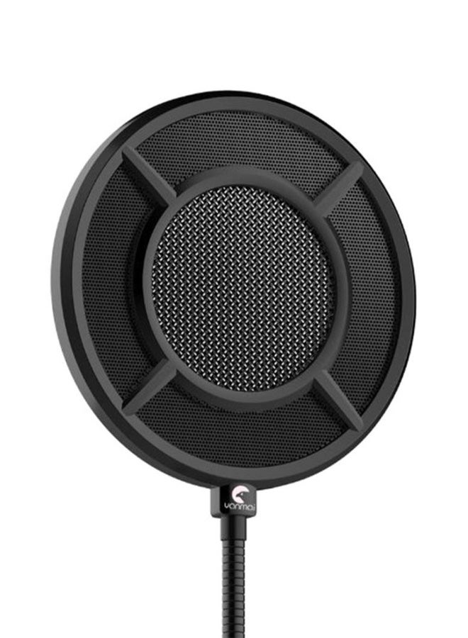 Microphone Round Shape Wind Screen Double Layer Pop Filter With Stand Clip V3566_P Black