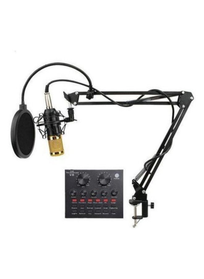 Microphone Condenser + Set V8 Usb With Sound Card AZ-8452 Black-Gold