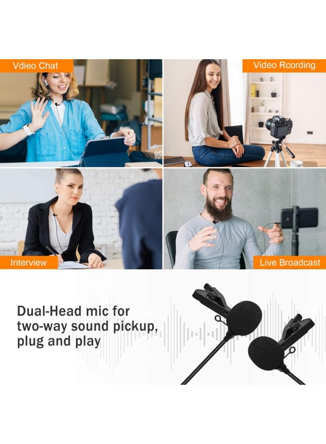 Dual-Head Lavalier Lapel Microphone D4803-1B1 Black