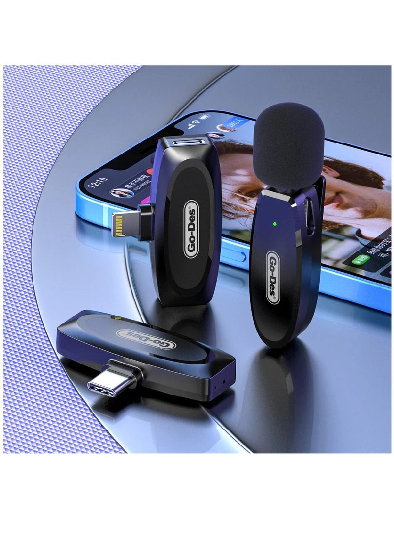 Professional Portable Wireless Digital Microphone Outdoor Mini Noise Cancelling Lapel Mic For iPhone Black