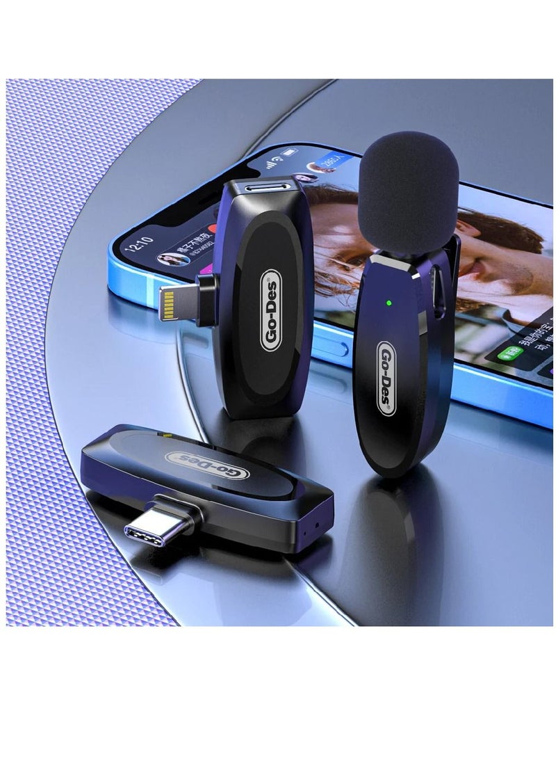 Professional Portable Wireless Digital Microphone Outdoor Mini Noise Cancelling Lapel Mic For iPhone Black