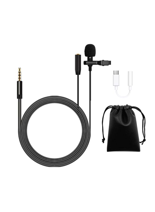 Lavalier Microphone Lapel Clip-on Condenser Mini Mic 3.5mm TRRS Plug For Video  With Type-C Conversion Plug Black