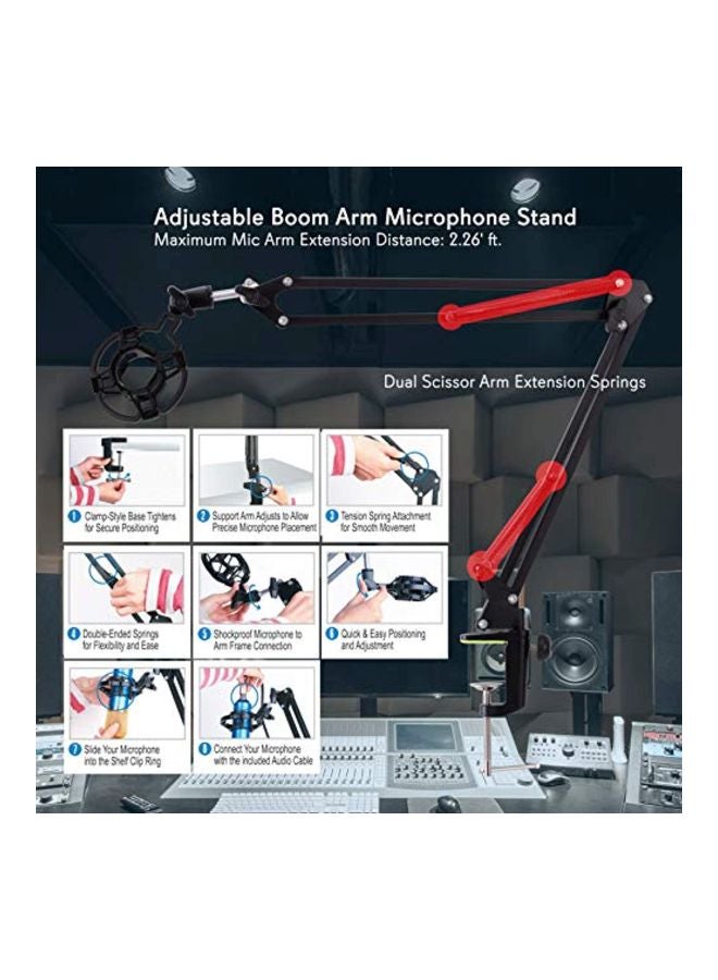 Scissor Spring Arm Mic Stand With Shock Mount PMKSH01 Black/Silver