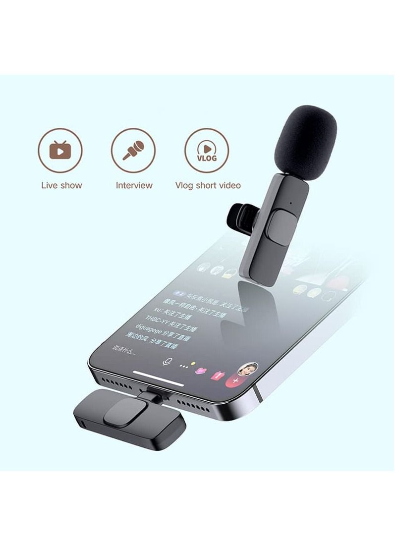 Upgraded  Plug-Play Wireless Lapel Lavalier Microphone for iPhone, android Recording, Youtube Facebook Live Stream Vlog  Auto-Sync Wireless Mic with 2 Clips