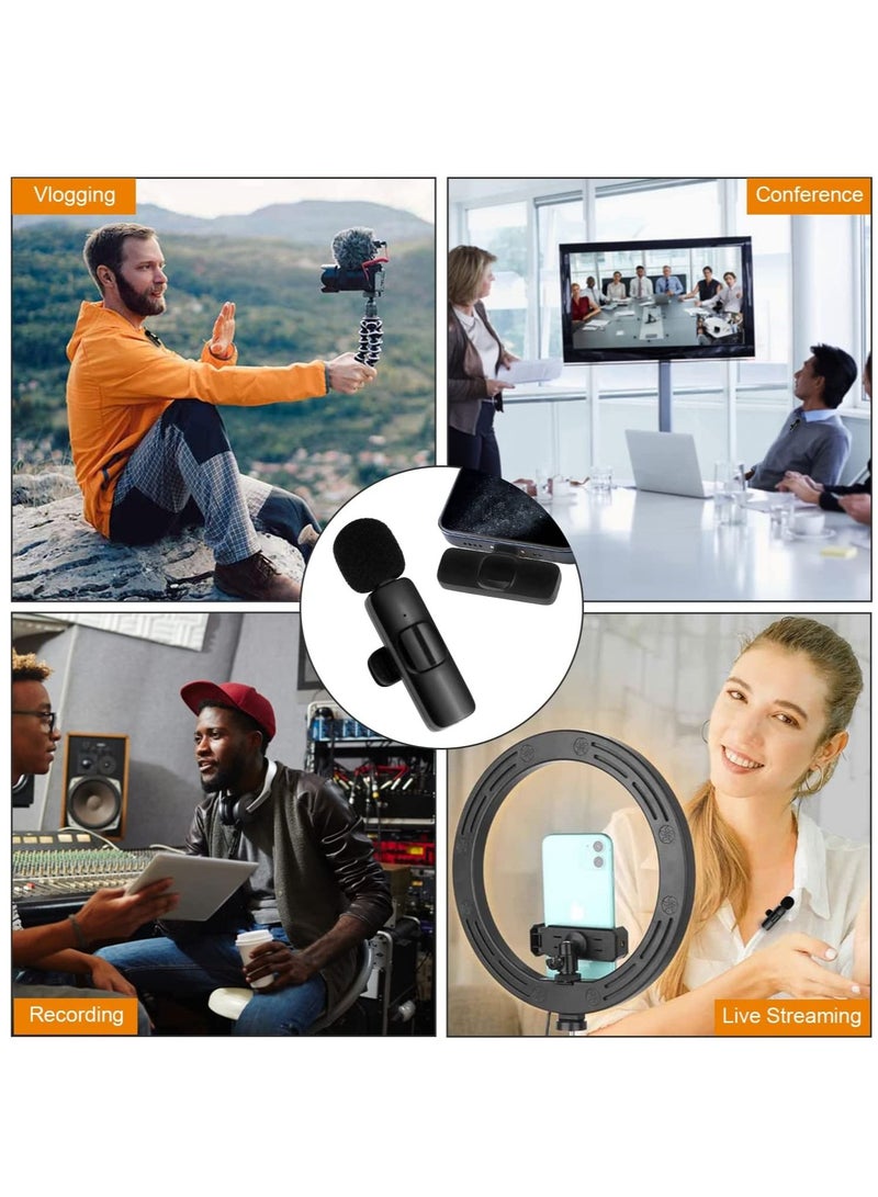 Upgraded  Plug-Play Wireless Lapel Lavalier Microphone for iPhone, android Recording, Youtube Facebook Live Stream Vlog  Auto-Sync Wireless Mic with 2 Clips