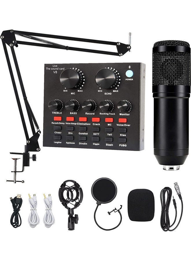 Professional Condenser Microphone Bundle with Live Sound Card for Studio Recording and Broadcasting Black