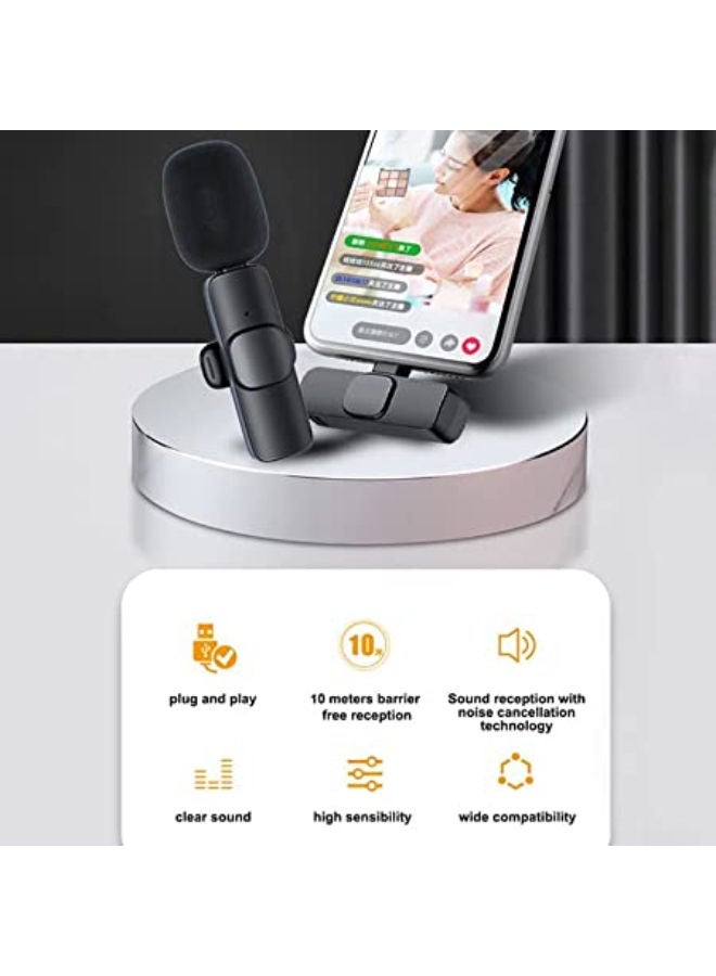 K8 Wireless Collar Clip Microphone For iPhone/iPad & Type C Mobile Phones Supported Lapel Lavalier Mic