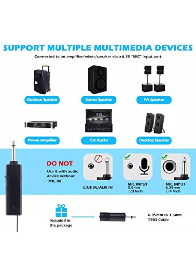 Wireless Microphone Handheld Microphone Wireless with Rechargeable Receiver Rechargeable Mic System for House Parties, Outdoor Party, Singing, Classroom (Duel Cordless)