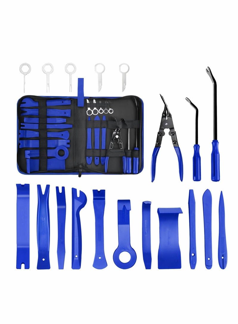 Car Audio Removal Kit, Auto Clamp Fastener Terminal Removal Kit Plastic Pry Tool Kit for Car Panels/Dashboards/Doors/Audio/Radio/Stereo, 19 Pieces Comes with Storage Bag (Blue)