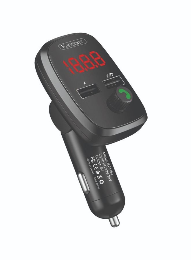EARLDOM - m59 - Bluetooth Car Kit Wireless Hands-Free FM Transmitter , MP3 Player With Dual 2.4 A USB Charging , Support USB-SD-in And  BT Radio Receiver  , USB Charger , Calling , Multifunction Mp3
