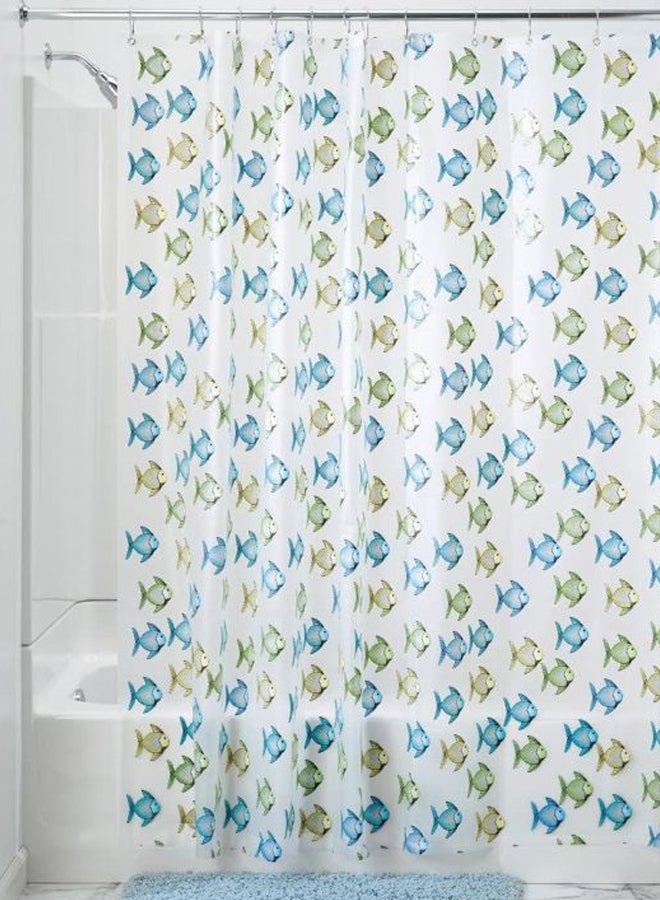 Fish Printed Shower Curtain White/Blue/Green 72x72inch