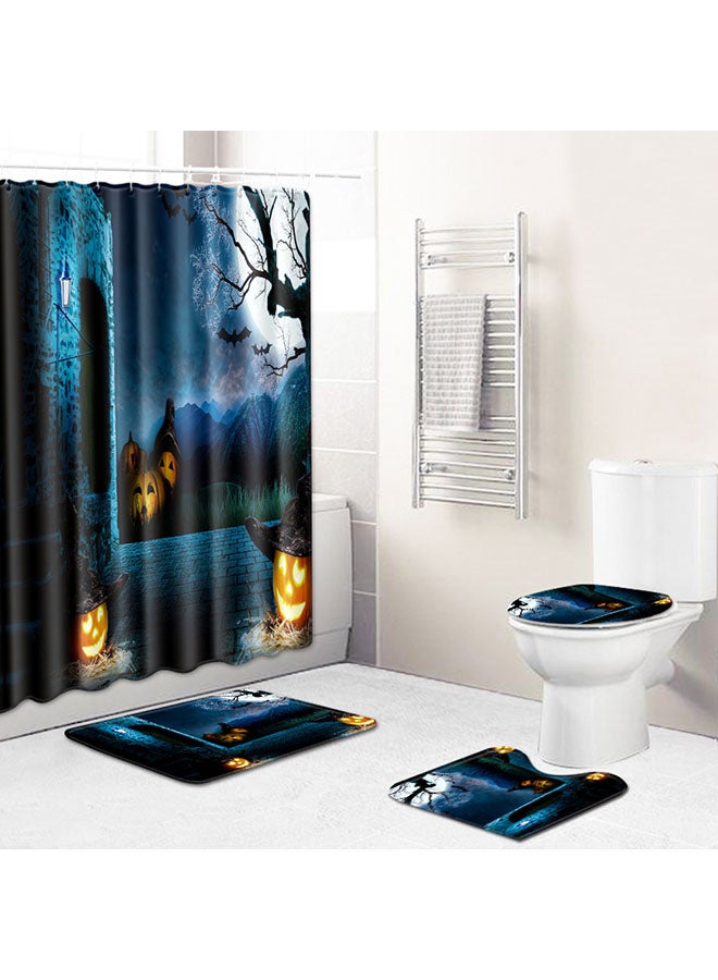 4-Piece Printed Curtain Set Blue/Black/Yellow