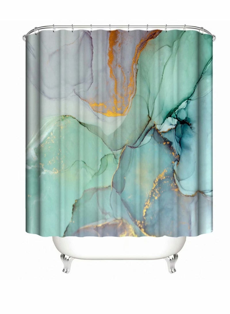 Shower Curtain Sets with Rugs, 4 Pcs Green Jade Abstract Texture Stripes Colorful Ink Paint - Machine Washable Digital Printing Bathroom Decor