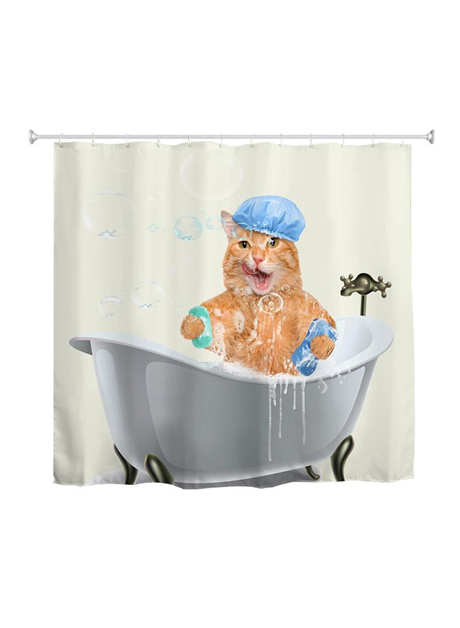 Cat Bath 3D Printed Shower Curtain Silver/Black 199.00 x 180.00 x 0.10cm