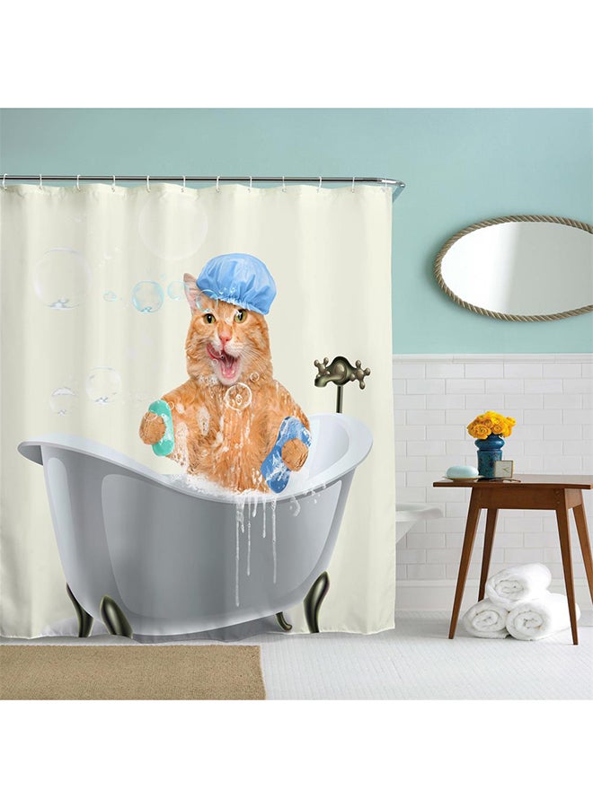 Cat Bath 3D Printed Shower Curtain Silver/Black 199.00 x 180.00 x 0.10cm