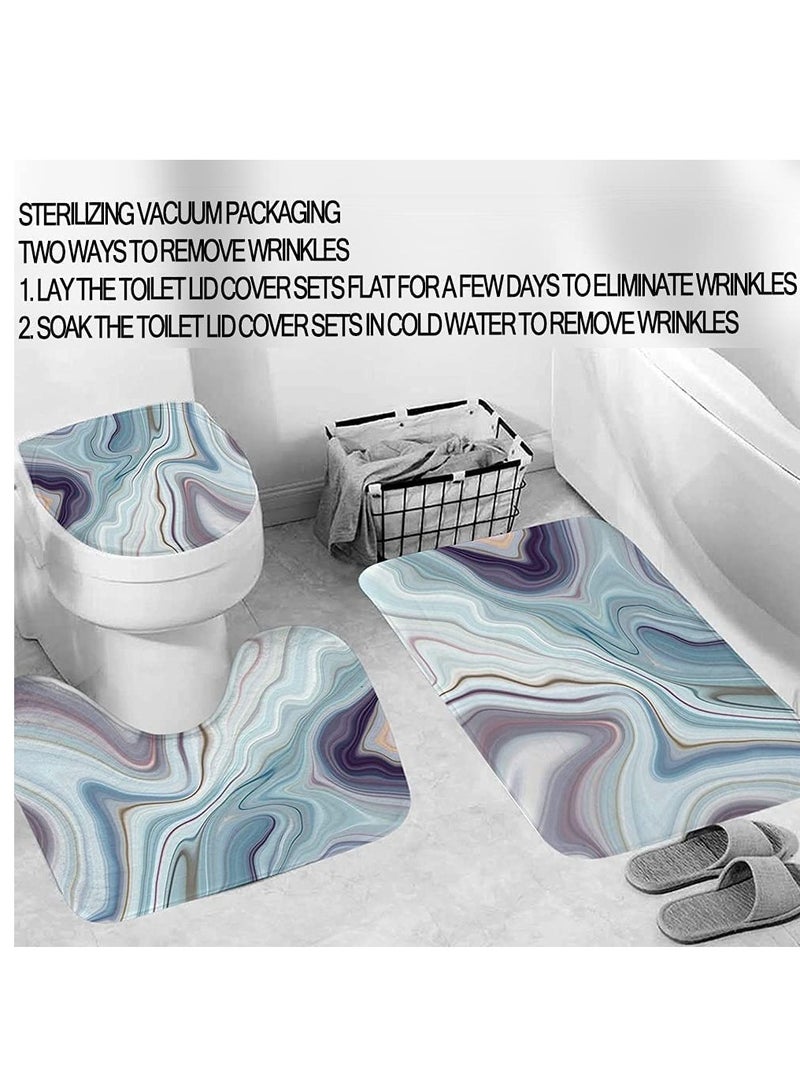 Shower Curtain Set Marble Shower Curtain Set 4Pcs with Rugs Toilet Lid Cover Bath Mat Purple Green Geometric Texture Shower Curtain with 12 Hooks Durable Waterproof Fabric for Bathroom (72 x 72)