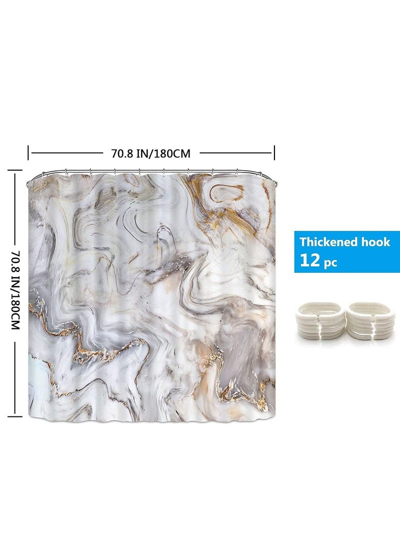 Grey Gold Marble Shower Curtain Liner 70 x 70in , Waterproof Abstract Modern Shower Curtain for Standard Bathtub, Luxury Shower Curtain for Bathroom Decor, Washable Fabric Shower Curtain Set