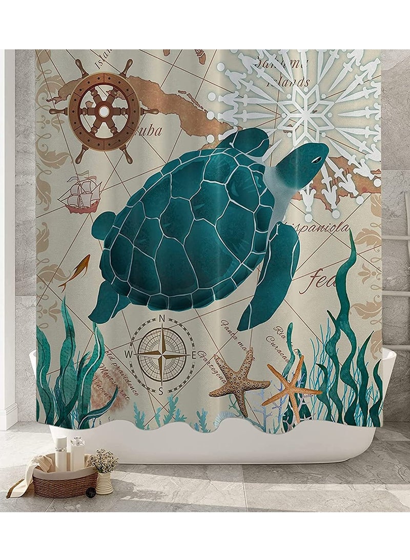 Shower Curtain Sea Turtle for Bathroom Waterproof Ocean Nautical Shower Curtain Sets with 12 Hooks Ocean Creature Landscape Beach Theme Bathroom Curtain Decor