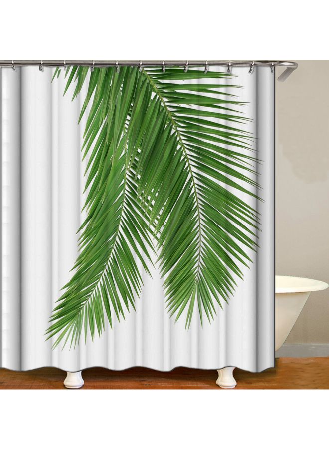 Leaf Printed Shower Curtain Green/White