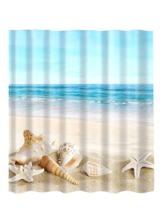 Sand With Shell Printed Shower Curtain With Hook Blue/White/Beige 165x180cm