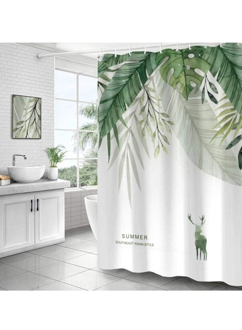 Eucalyptus Shower Curtain Watercolor Leaves on The Top Plant with Floral Bathroom Decoration Shower Curtain Sets 180 x 180 cm with Hooks