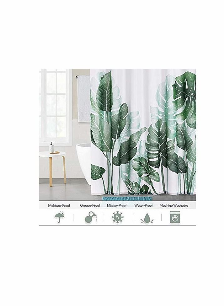 Shower Curtains for Bathroom - Tropical Leaves Plant on White Background Odorless Curtain Showers and Bathtubs, 72 x inches Long, Hooks Included