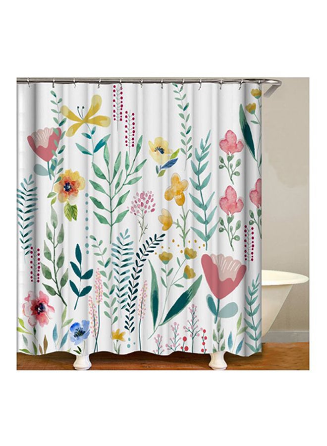 Polyester Printed Shower Curtain With Hanging Hooks White/Green/Pink 71x71inch