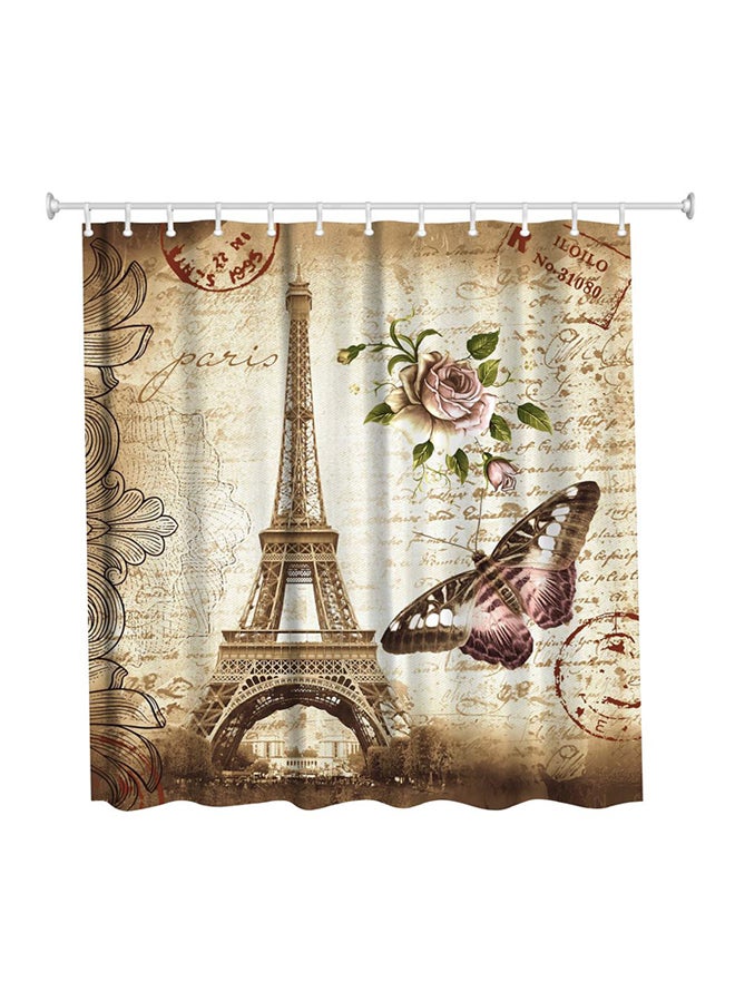 Butterfly And Eiffel Tower Printed  Shower Curtain Beige 71 x 71inch