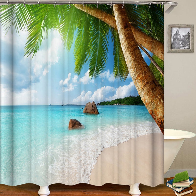 Seaside Scenery Printed Shower Curtain Multicolour 430grams