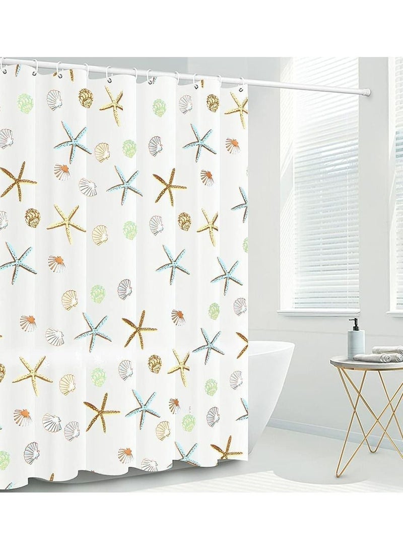 Shower Curtain Liner, 72 Inch Waterproof PEVA Liners with Metal Grommets and 12 Plastic Hooks Thick Bathroom Creative Starfish Printing