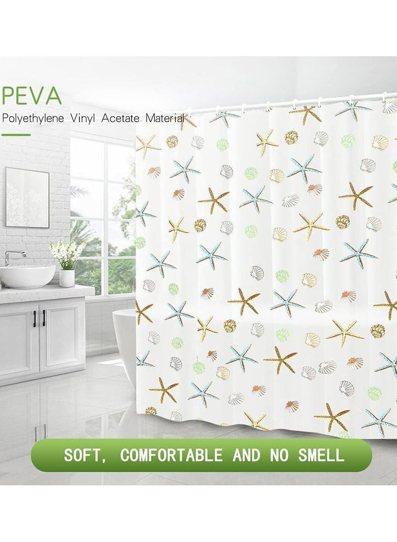 Shower Curtain Liner, 72 Inch Waterproof PEVA Liners with Metal Grommets and 12 Plastic Hooks Thick Bathroom Creative Starfish Printing