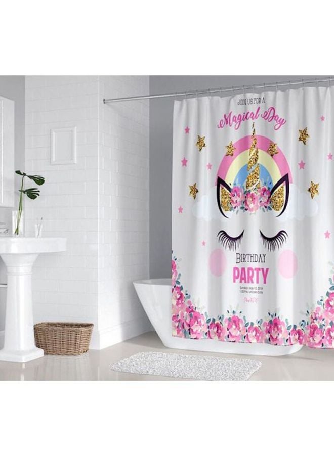 Unicorn Printed Shower Curtain With Hook White/Pink/Black 165x180cm