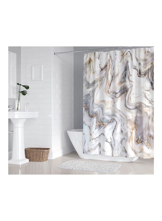 Marble Printed Shower Curtain With Hook White/Grey 165x180centimeter