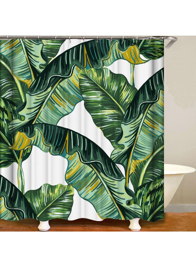 Leaf Printed Shower Curtain Green/White