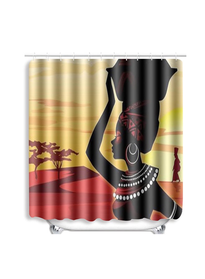 African Woman Printed Shower Curtain With 12 Hooks Multicolour 71x71inch