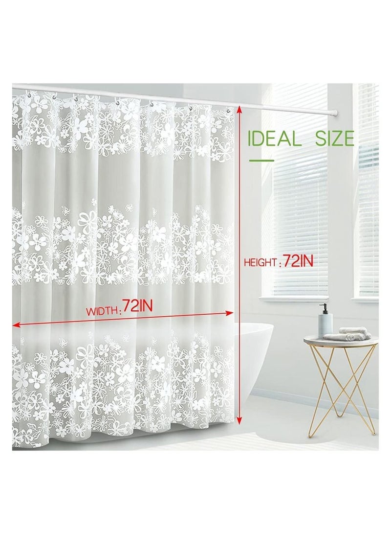 Shower Curtain Liner, 72 Inch Waterproof PEVA Shower Curtain Liners with Metal Grommets and 12 Plastic Hooks Thick Bathroom Plastic Shower Curtain Liner, Thickened White Flower Vine Shower Curtain