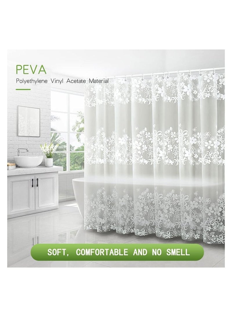 Shower Curtain Liner, 72 Inch Waterproof PEVA Shower Curtain Liners with Metal Grommets and 12 Plastic Hooks Thick Bathroom Plastic Shower Curtain Liner, Thickened White Flower Vine Shower Curtain