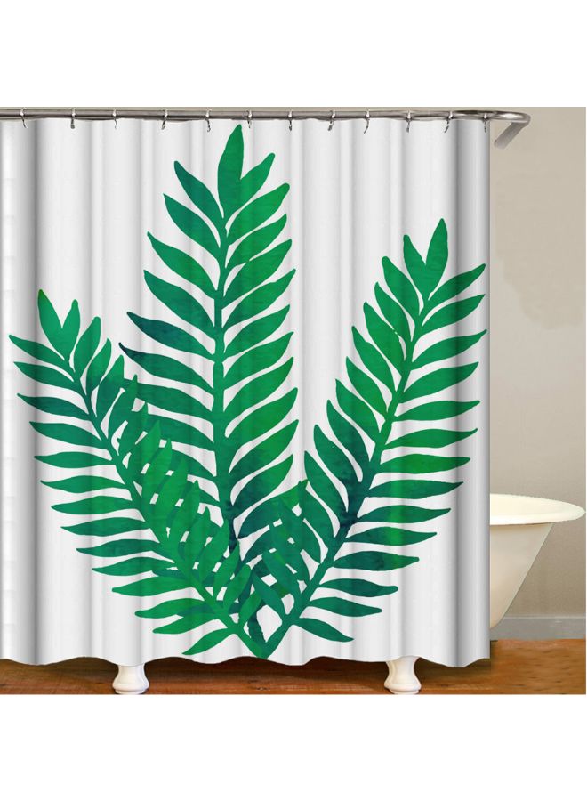 Leaf Printed Shower Curtain White/Green