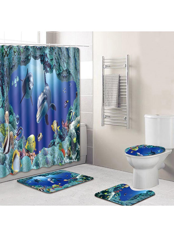 Blue Ocean Dolphin Printed Shower Curtain With 12 Hooks Multicolour 71x71inch