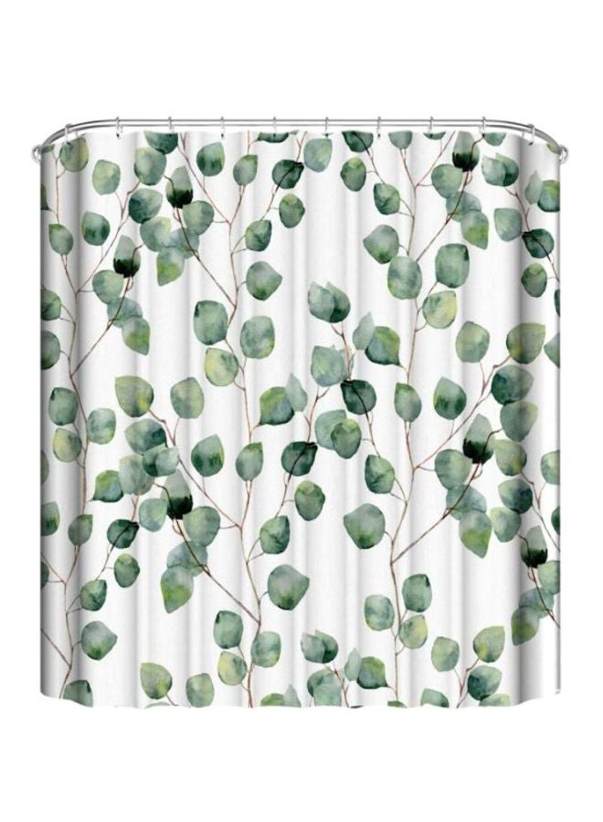 Leaves Printed Shower Curtain With Hooks White/Green/Brown 165x180centimeter