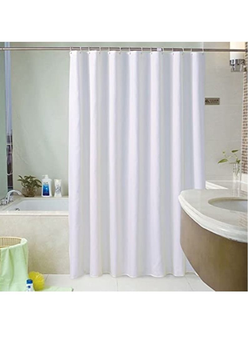 Shower Curtain Plain White Thick Fabric European Style Waterproof Mildew-proof No Smell with 12 Plastic Hooks for Bathroom (180 x 180cm) White