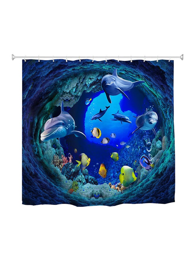 3D Design Printed Shower Curtain Blue/Green 180x180x0.10cm
