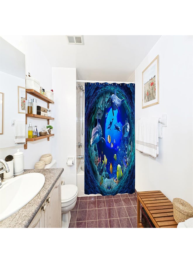 3D Design Printed Shower Curtain Blue/Green 180x180x0.10cm