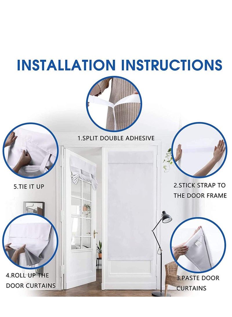 Door Curtains, Privacy Greyish White Blackout French, 26 X 68 Inch Room Darkening, Thermal Insulated Tie Up Shades Window for Bedroom 1 Panel